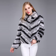 Load image into Gallery viewer, 2019 hot sale women real natural rex rabbit fur coat high quality 100% genuine rex rabbit fur chinchilla color winter jacket