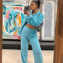 Load image into Gallery viewer, BOOFEENAA Casual Two Piece Set Tracksuit Women Fall Clothing Hoodie Long Sleeve Crop Top Wide Leg Pants Matching Sets C66-BB77