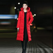 Load image into Gallery viewer, Solid Long Hooded Thick Slim Down Coat Women Long Sleeve Zipper Pockets Jackets Female Fashion Elegant Outwears M-6XL Plus Size