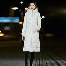 Load image into Gallery viewer, Solid Long Hooded Thick Slim Down Coat Women Long Sleeve Zipper Pockets Jackets Female Fashion Elegant Outwears M-6XL Plus Size