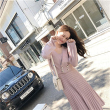 Load image into Gallery viewer, New Autumn And Winter Women Knitted Double-breasted Long sleeve Coat+Vest Pleated Dresses Set for Ladies Woman