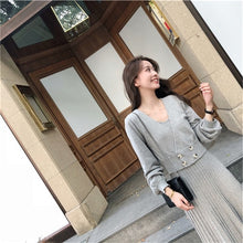 Load image into Gallery viewer, New Autumn And Winter Women Knitted Double-breasted Long sleeve Coat+Vest Pleated Dresses Set for Ladies Woman