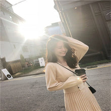 Load image into Gallery viewer, New Autumn And Winter Women Knitted Double-breasted Long sleeve Coat+Vest Pleated Dresses Set for Ladies Woman