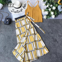 Load image into Gallery viewer, Summer Two Piece Set Women Sexy V Neck Blouse Tank Tops + Vintage Geometry Bandage Skirt Suits Woman Beach 2 Pcs Outfit Clothes