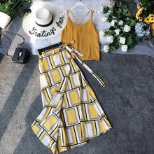 Load image into Gallery viewer, Summer Two Piece Set Women Sexy V Neck Blouse Tank Tops + Vintage Geometry Bandage Skirt Suits Woman Beach 2 Pcs Outfit Clothes